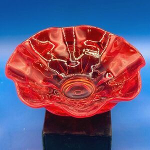 viking amberina 8" persimmon double glass candy bowl vintage